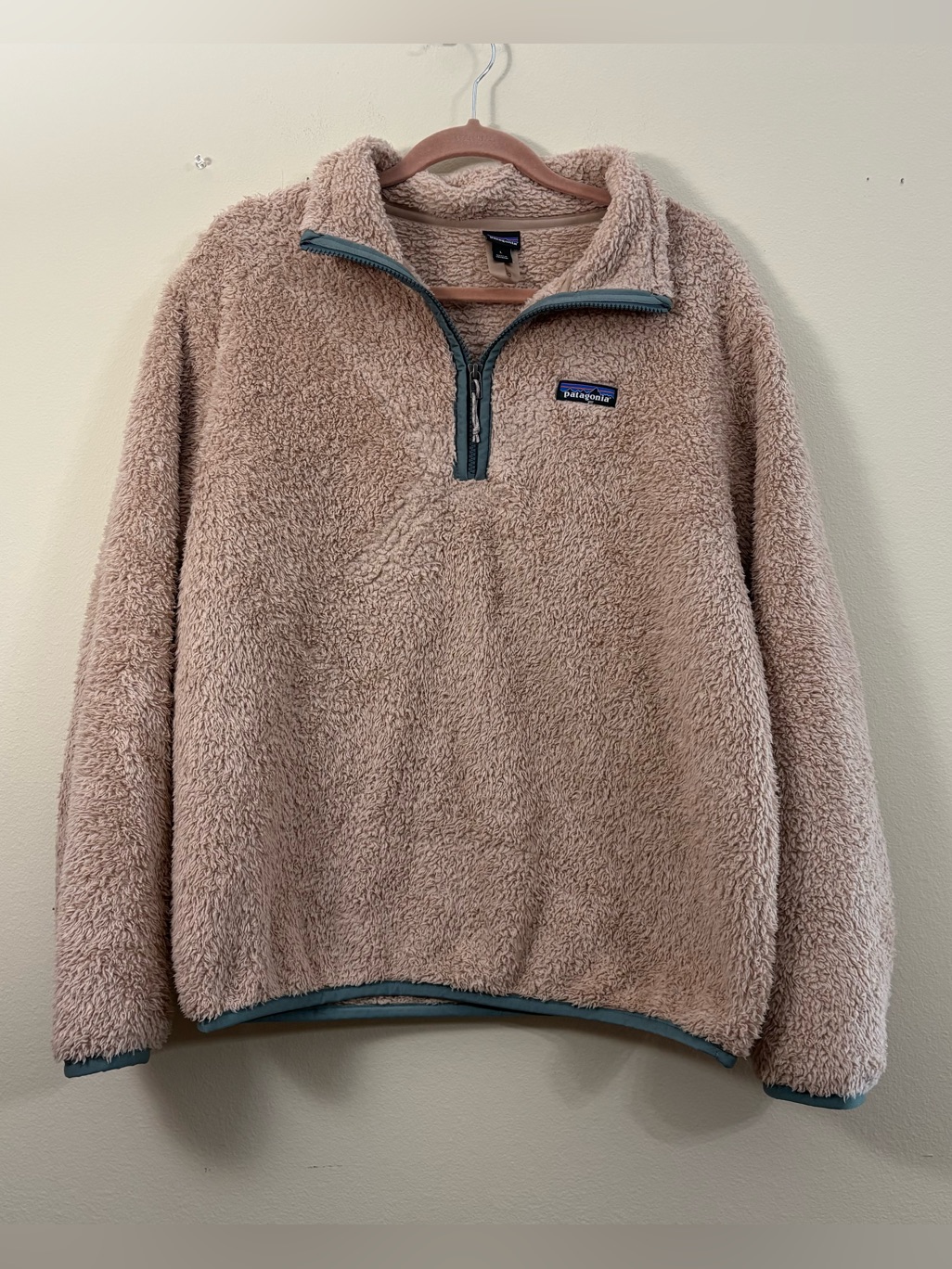 Patagonia Women's Los Gatos Fleece 1/4-Zip Womens L Tan Pinkish Shaggy Fuzzy
